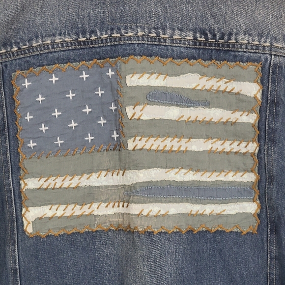 Double D Ranch x Kimo Sabe Denim Jacket Medium Flag Back Pins Western Boho - Picture 6 of 9